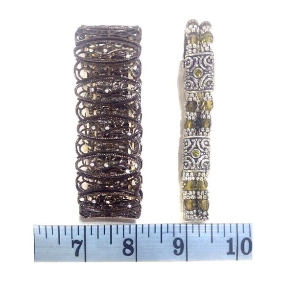 Vintage set of two elastic beaded adjustable bracelets approx 8" around - Picture 3 of 5